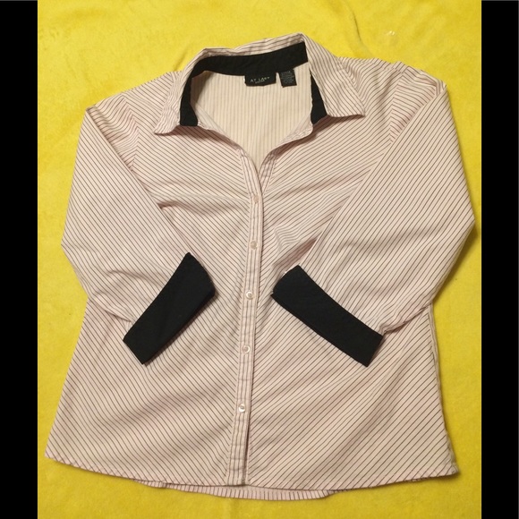 At Last Button Down Shirt pink w/black pin stripe - Picture 1 of 5